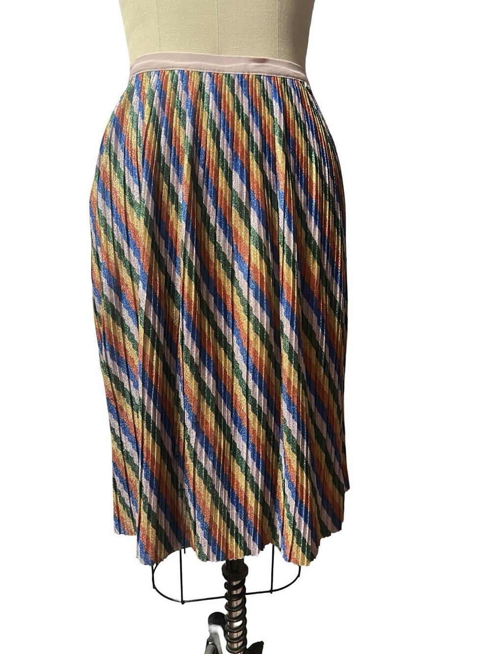 Molo Bailini Skirt 11/12 Yrs 146 / 152 Pleated Metallic Rainbow Glitter Pink